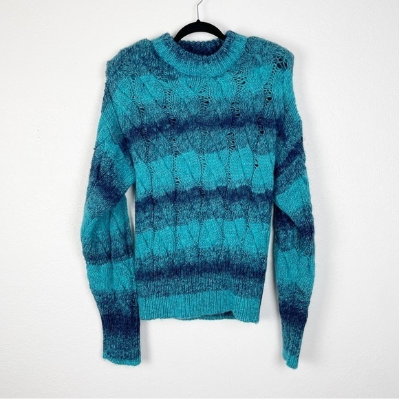 The Attico Kenna Turquoise Melange Crew Oversized  Pullover Sweater Blue Cable - Picture 3 of 10